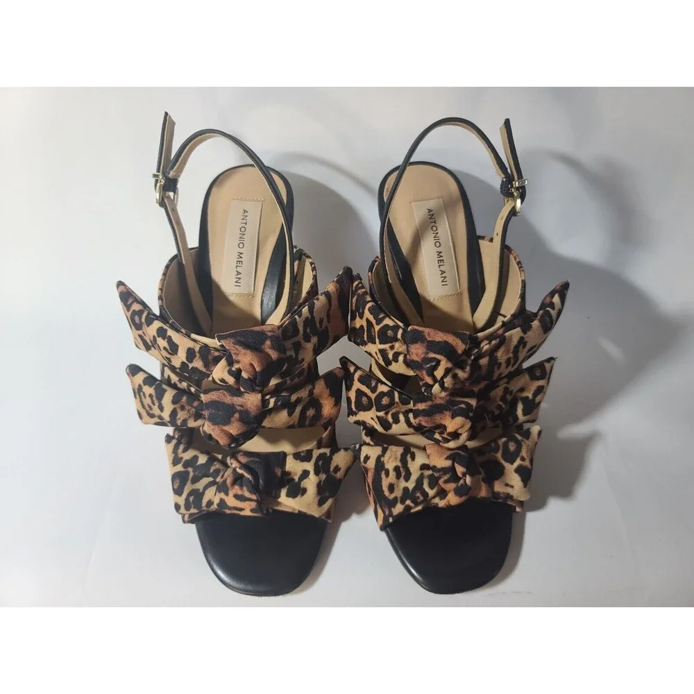 ANTONIO MELANI Cheetah Vilada Animal Print Black Bow Heels Shoes Size 7M